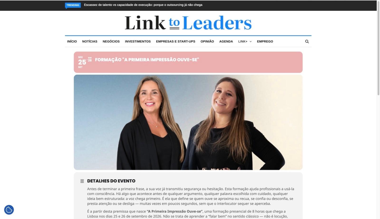 Publicação da formação A Primeira Impressão Ouve-se na Link to Leaders
